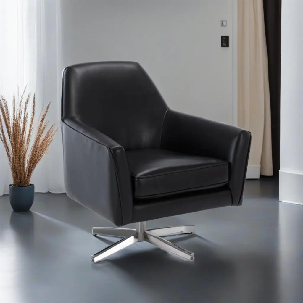Paulina Black Leather Gel Swivel Armchair Faux Leather Modern Living Room Chair ridgecrest home