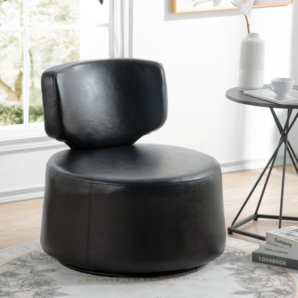 29.13 Inch Wide Swivel Chair Black PU Leather Modern Office Chair rnb