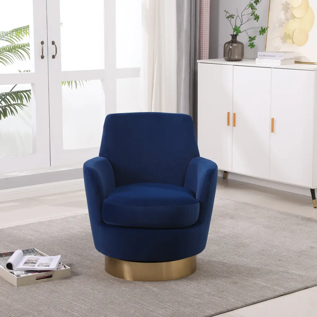 Blue Velvet Swivel Barrel Accent Chair Living Room Lounge rnb