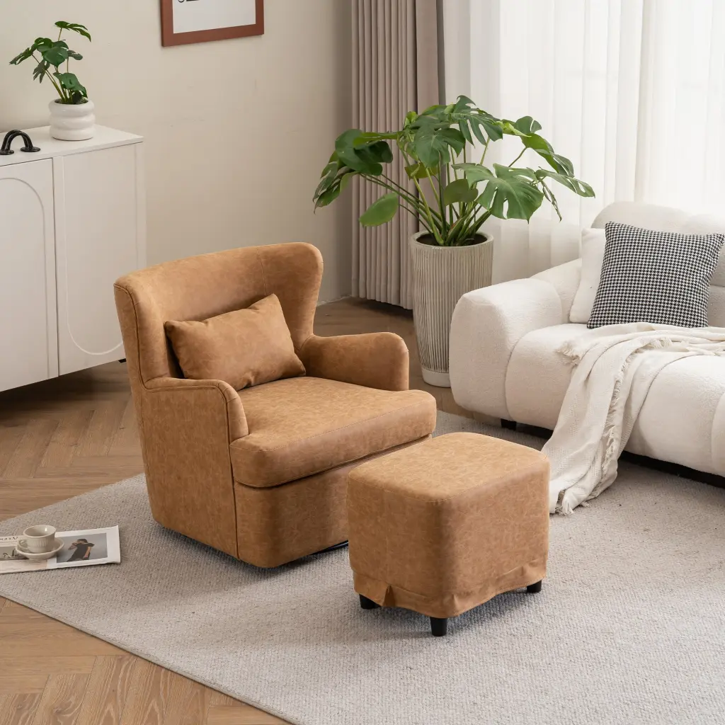 Synthetic Leather Upholstered Swivel Chair 360 Degree Round Base rnb