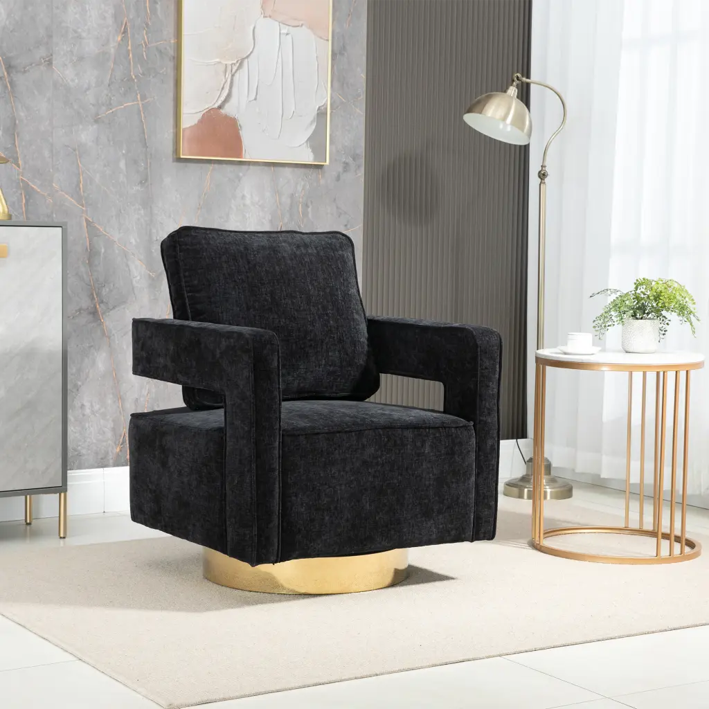 30.7 Inch Swivel Accent Open Back Chair Modern Comfy Sofa Chair Gold Finish w1298