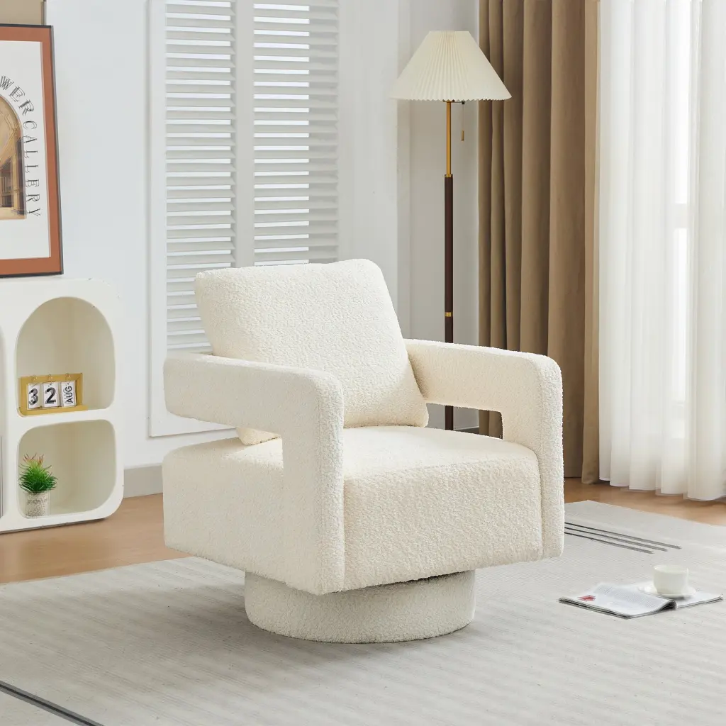29.13 Inch Square Swivel Accent Chair Modern Rotating Arm Chair Ottoman w1852