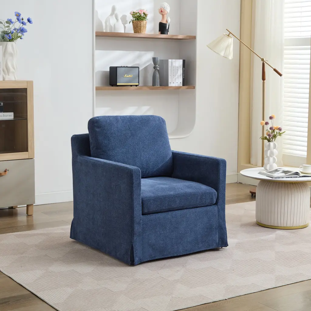 29.92 Inch Swivel Accent Chair Upholstered Skirted Swivel Chair Removable Cushion w1852