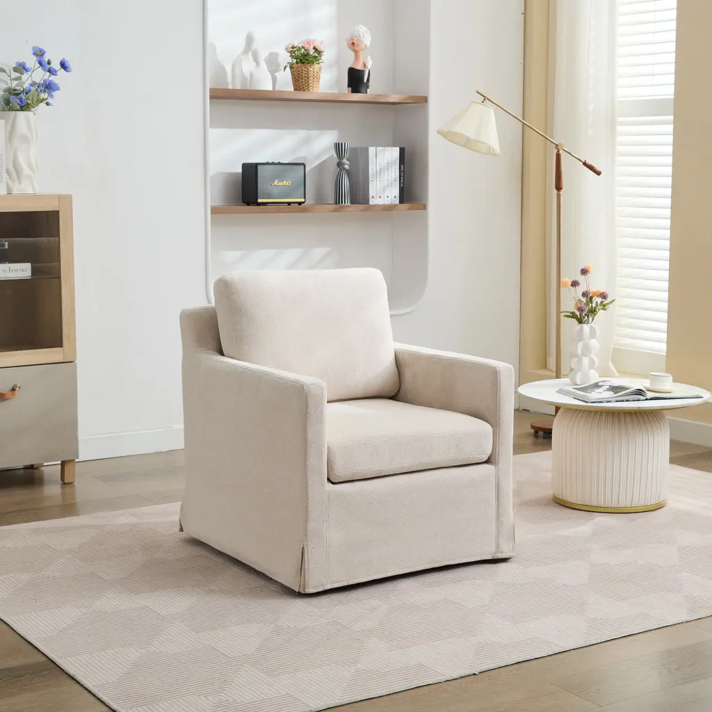 29.92 Inch Swivel Accent Chair Upholstered Skirted Swivel Chair Removable Cushion w1852