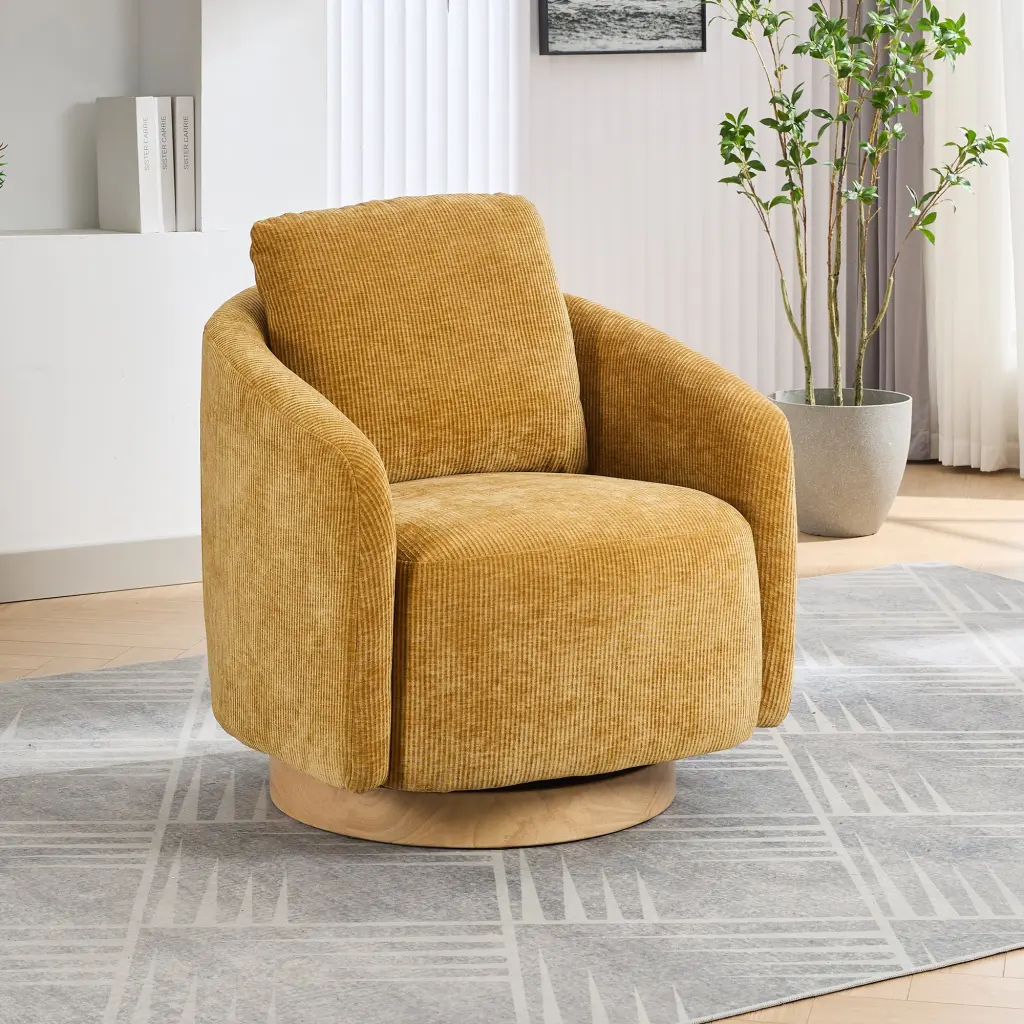 30.3 Inch Swivel Accent Barrel Chair Comfy Round Single Sofa Chair Living Room w1852