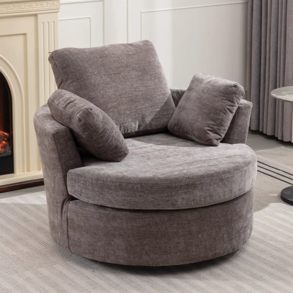 Oversize Round 360 Degree Swivel Chair Comfortable Club Sofa 3 Pillows w2231