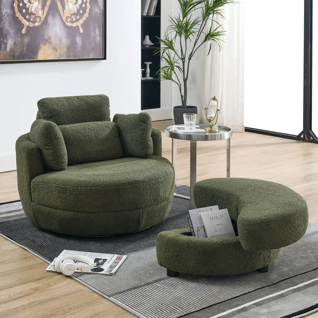 39 Inch Oversized Swivel Chair Moon Storage Ottoman Living Room welike furniture