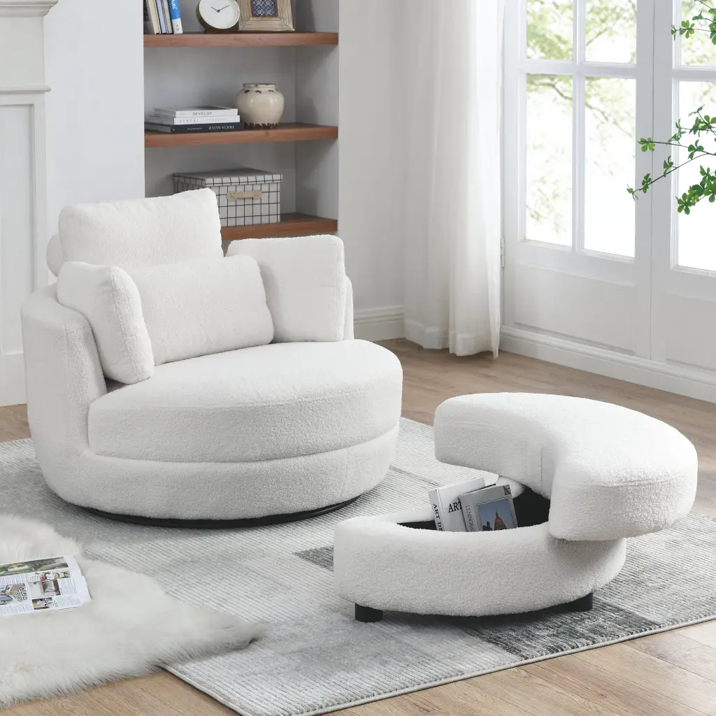 39 Inch Oversized Swivel Chair Moon Storage Ottoman Living Room welike furniture