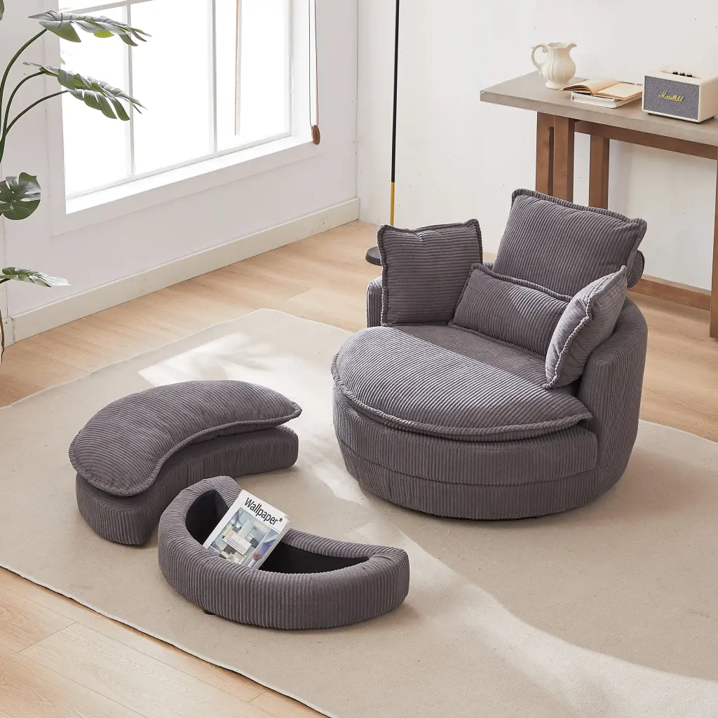 38 Inch Oversized Swivel Chair Moon Storage Ottoman Living Room welike furniture