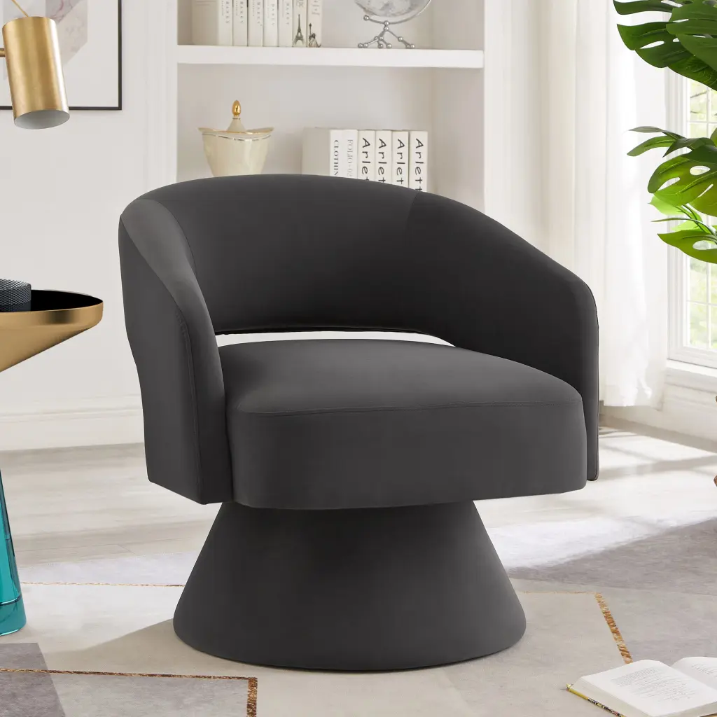 Modern Swivel Barrel Chair Upholstered Velvet Round Design 360 Degree Rotation wm home furniture