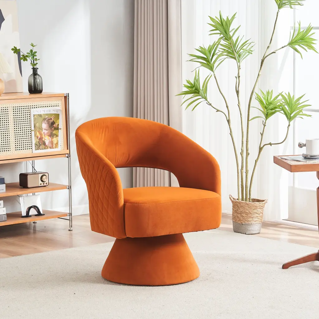 Swivel Accent Chair Round Barrel Fabric Armchair Living Room xr-1361