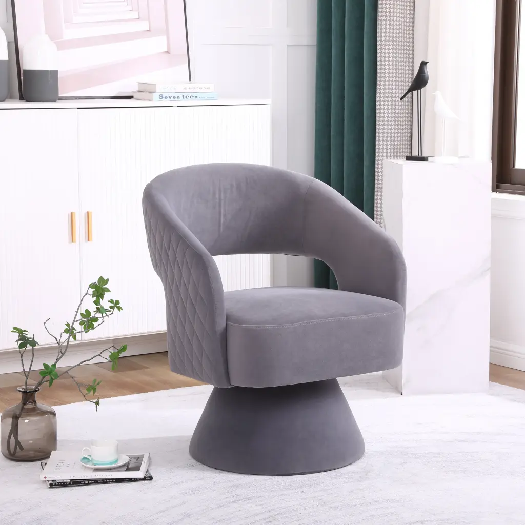 Swivel Accent Chair Round Barrel Fabric Armchair Living Room xr-1361