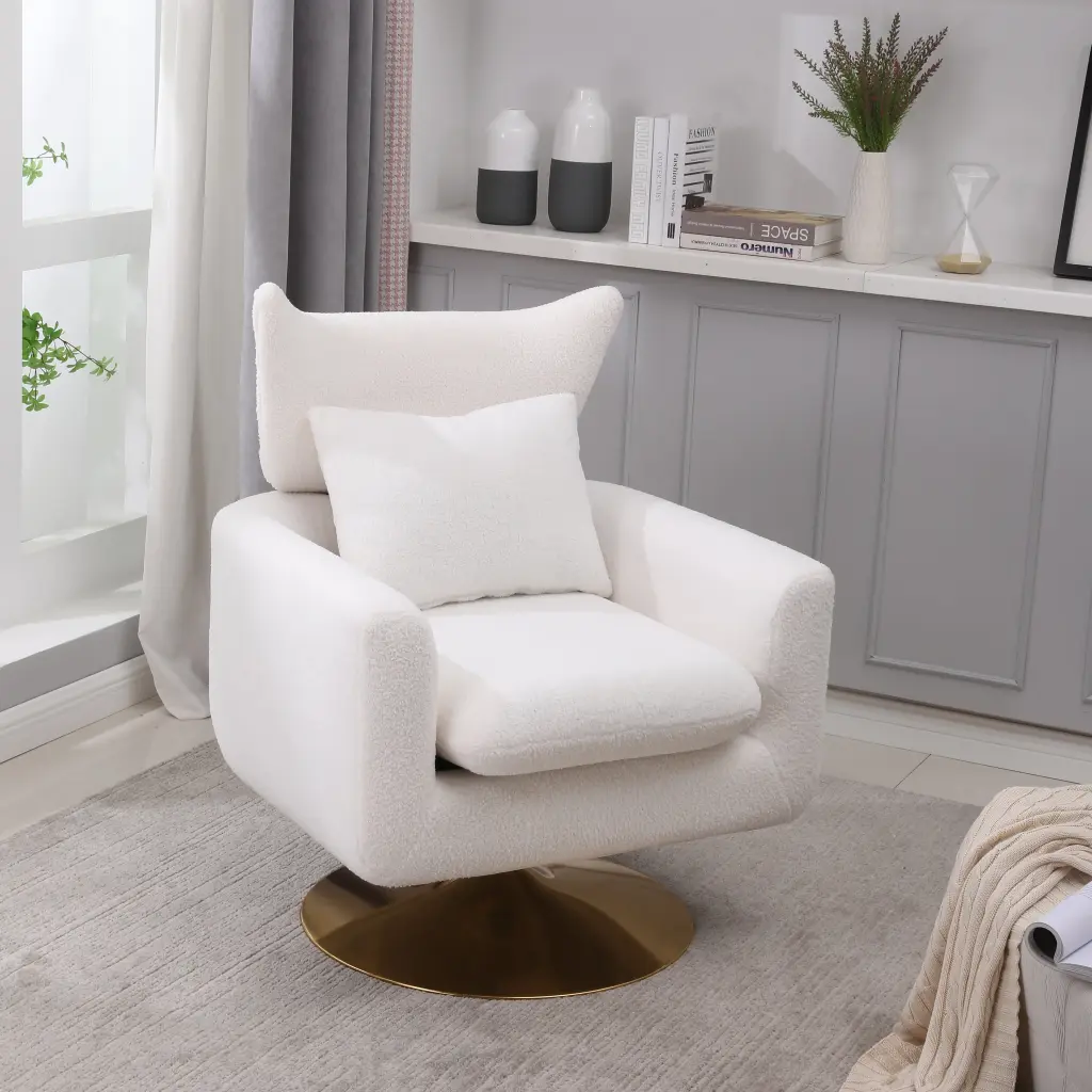 Timeless Mid Century 360 Degree Swivel Accent Chair White Teddy Fabric xr-1361