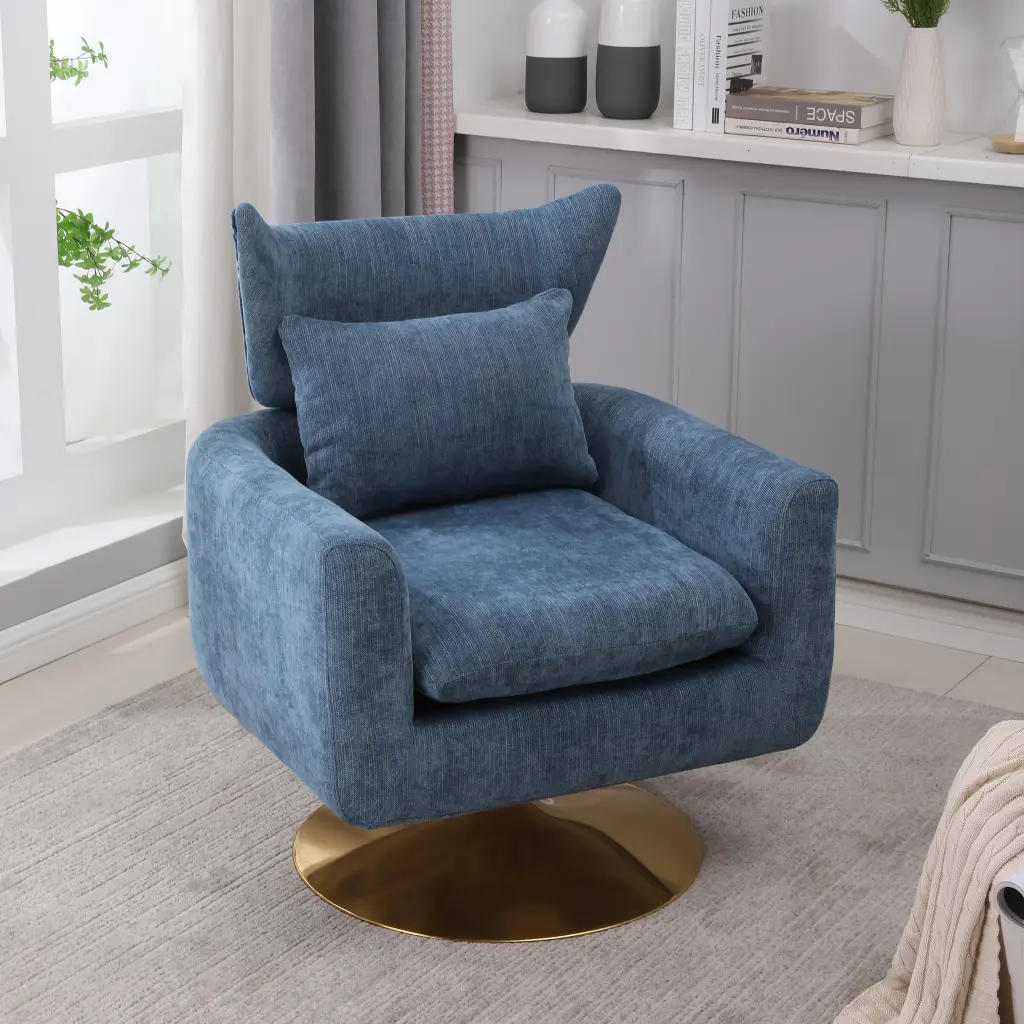 Timeless Mid Century 360 Degree Swivel Accent Chair Blue Linen xr-1361