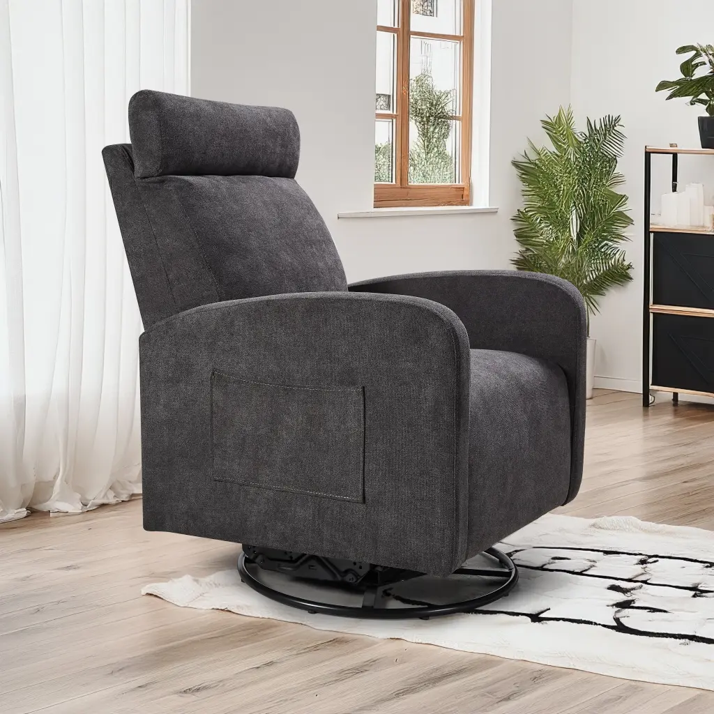 Swivel Upholstered Manual Recliner Chair Theater Recliner Sofa 360 Degree angela
