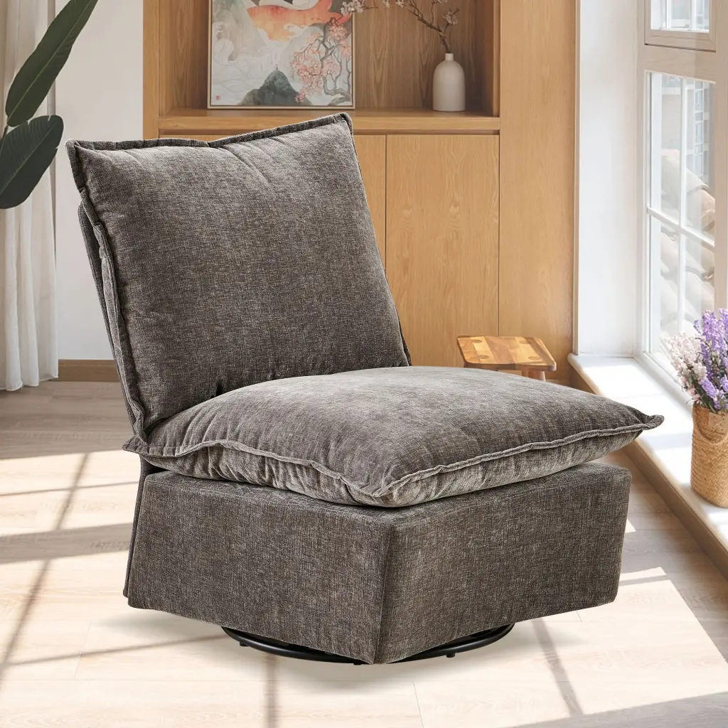 Detachable Dark Grey Chenille Single 360 Swivel Rocking Rocker Chair bn smart home w1164