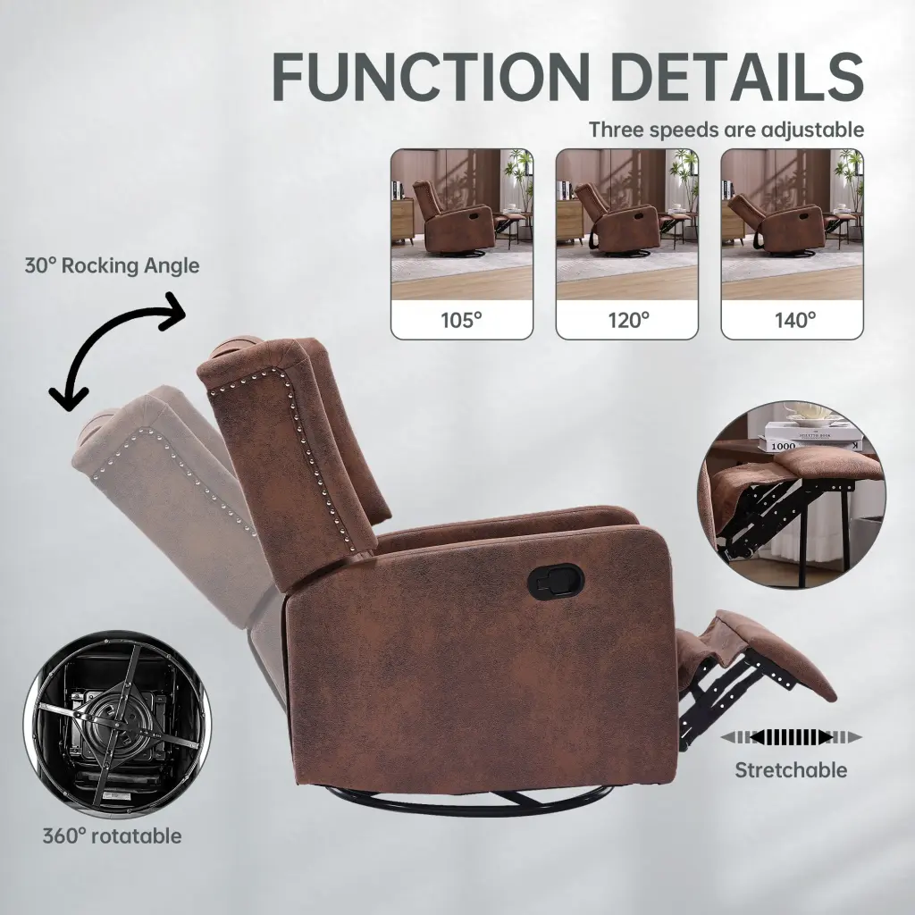 Coolmore Rocking Recliner Chair 360 Degree Swivel Nursery Rocking Chair Ottoman w1539 coolmore