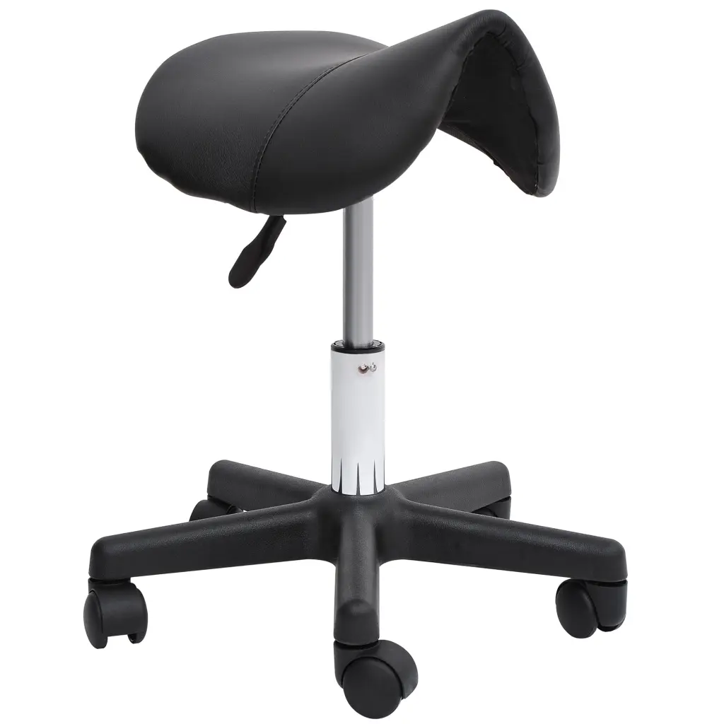 Rolling Saddle Stool Swivel Salon Chair Ergonomic Faux Leather Stool aosom business