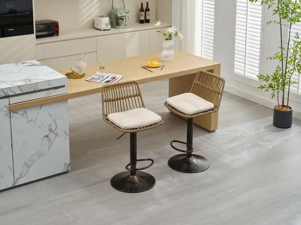 Set 2 Rattan Bar Stools 360 Swivel Bar Chairs Counter Height Chairs Kitchen Island chair direct