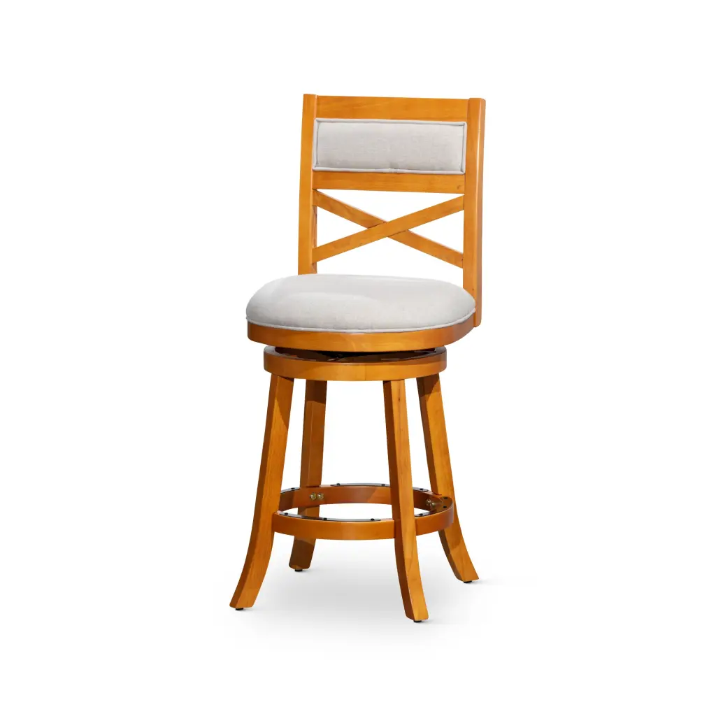 24 Inch Counter Height X Back Swivel Stool - Natural Finish Beige Fabric Seat dty home