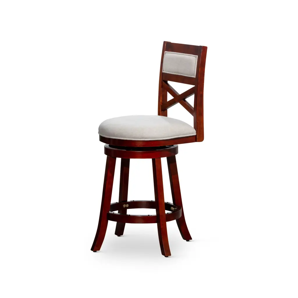 24 Inch Counter Height X Back Swivel Stool Cherry Finish Beige Material Bar Stool dty home