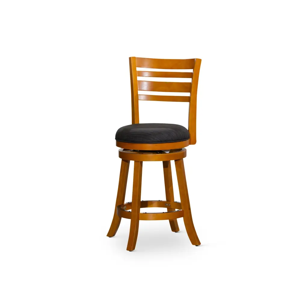 24 Inch Counter Height Slat Back Swivel Stool Natural Finish Charcoal Fabric Seat dty home