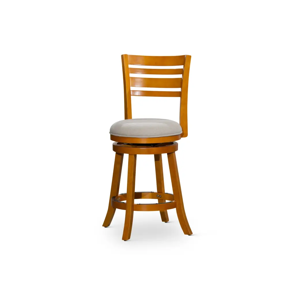 24 Inch Counter Height Slat Back Swivel Stool Natural Finish Beige Fabric dty home
