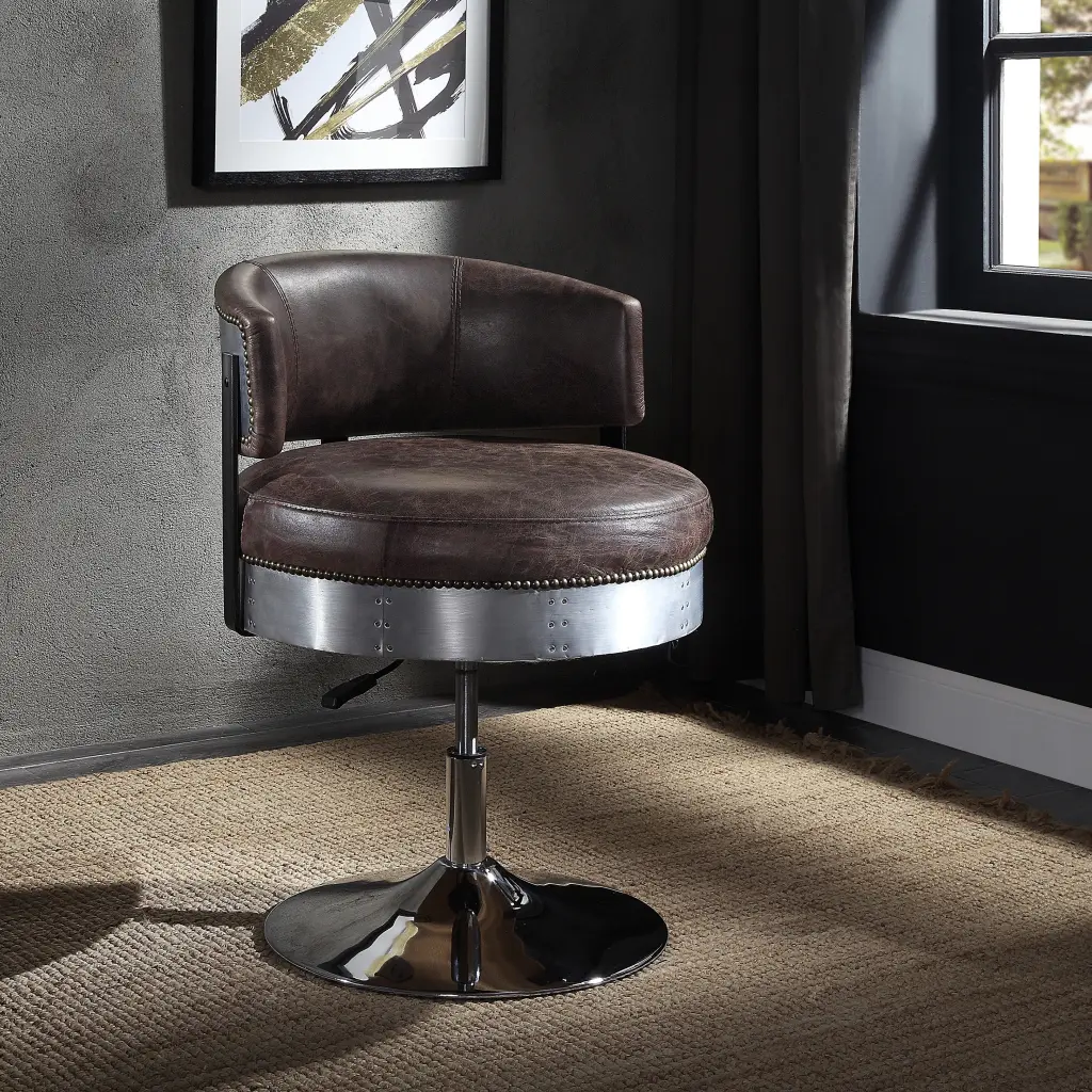 Distress Chocolate And Chrome Customizable Swivel Stool Primary Chocolate Finish furniture max