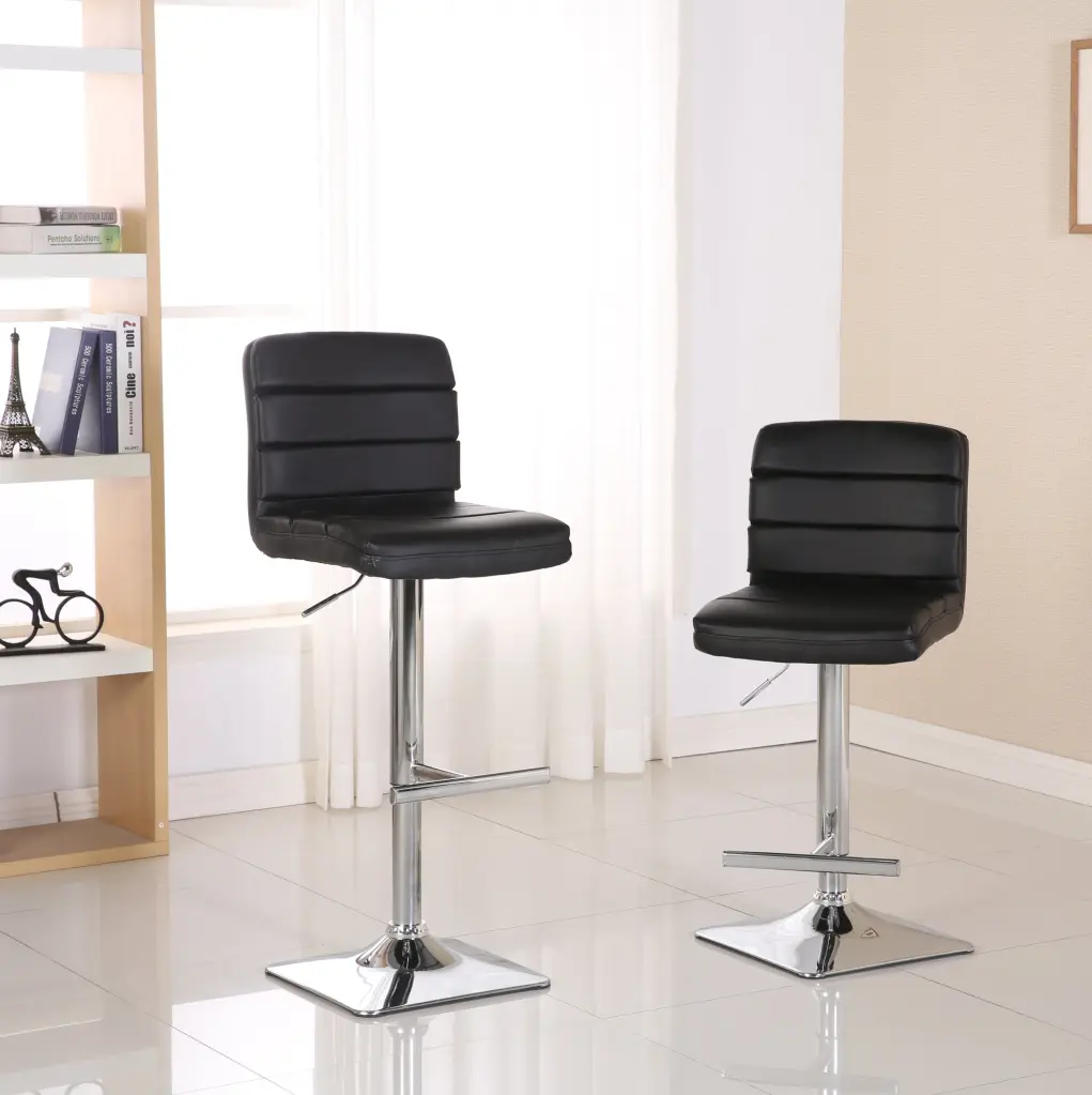Bradford Black Faux Leather Swivel Bar Stools Height Adjustment hz