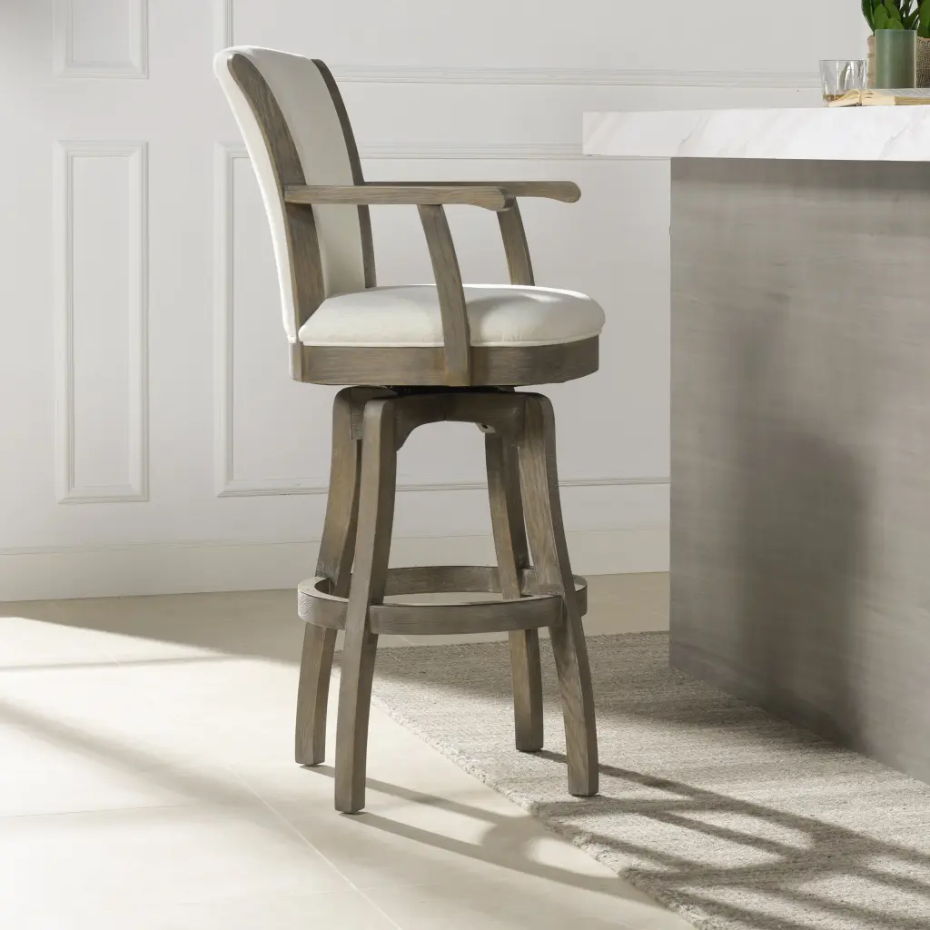 Williams 31 Inch Swivel Bar Stool Armrests Natural White Linen Kitchen Island jennifer taylor home