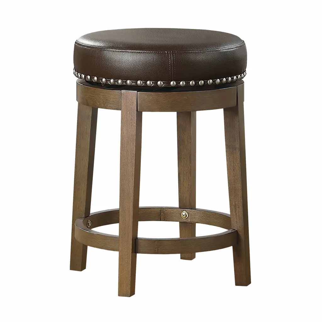 Round Swivel Counter Height Stools Set 2 - Brown Faux Leather 360 Degree Rotating Stools kanepe