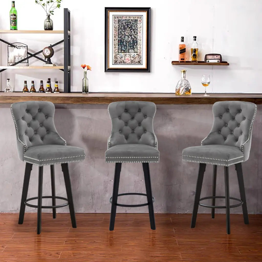 Modern Swivel Bar Stools Velvet Upholstered Button Tufted ts furniture