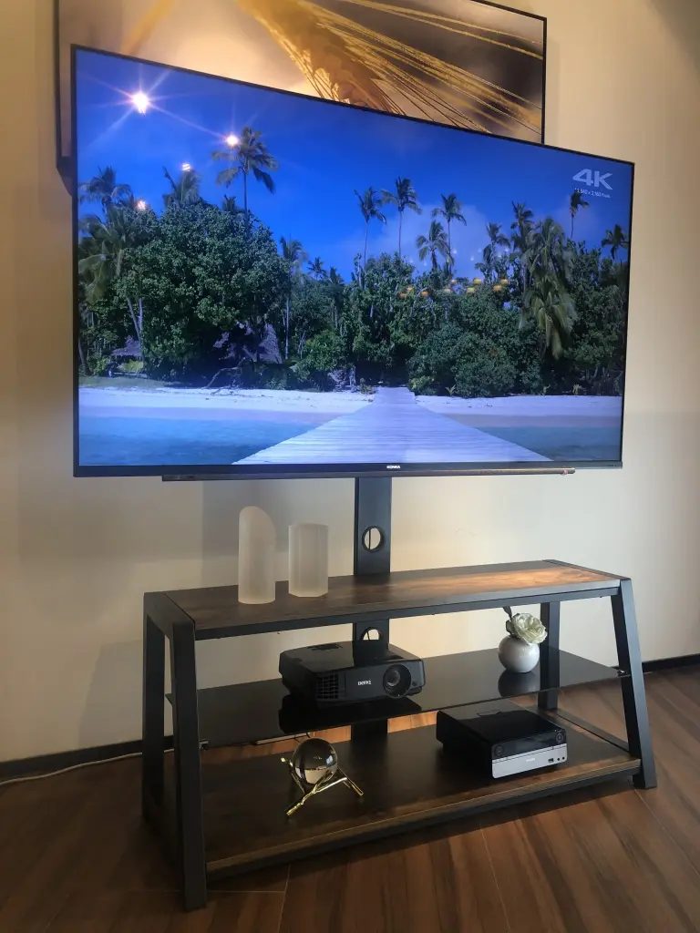 CITYLE Swivel Floor TV Stand Wooden Storage and Tempered Glass Height Adjustable 32 to 65-inch TVs