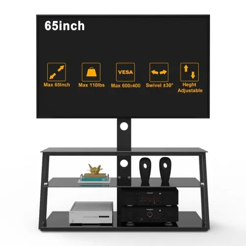 Swivel TV Stand 37-65 Inch TVs - Universal Floor Stand Angle and Height Adjustment - Holds Up to 88 lbs Triple Tree