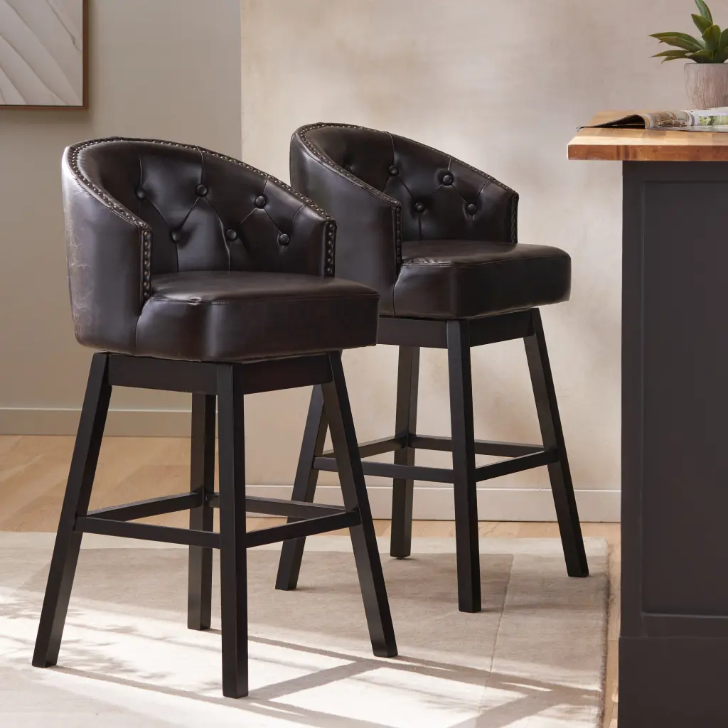 Ogden KD Swivel Barstool Set 2 Brown Cat Scratch Resistant Bar Stools nh-perfect home