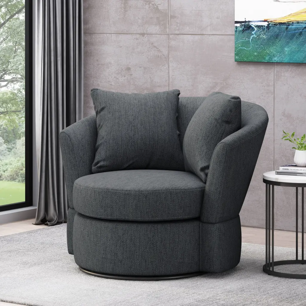Swivel Club Chair Charcoal Material Living Room nh-perfect home