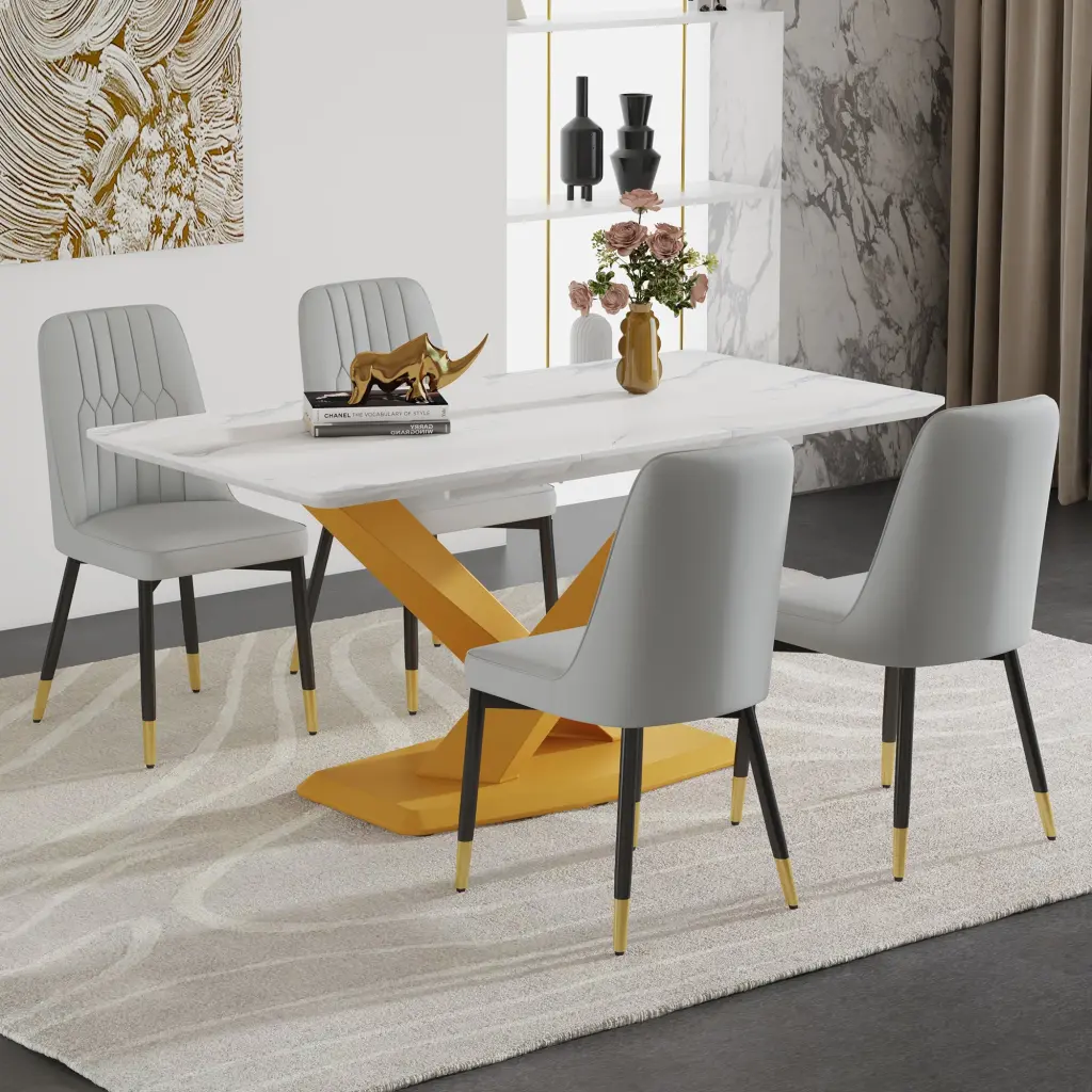 Marble Patterned MDF Table and Chair Set Dining Room Kitchen Furniture droom w-1151