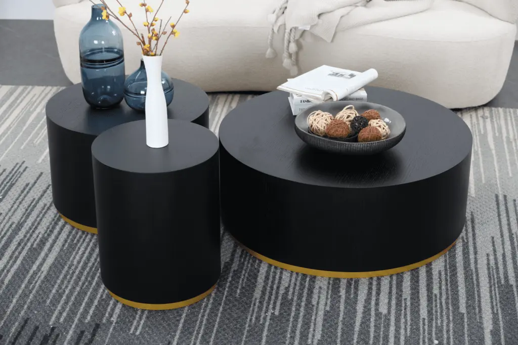CoSoTower Set 3 Round Coffee Table Side Table End Table Living Room Fully Assembled