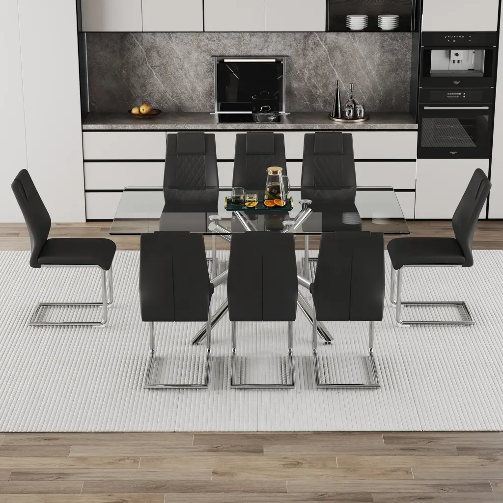 Modern Luxurious Transparent Tempered Crystal Dining Table And Chair Set droom w-1151