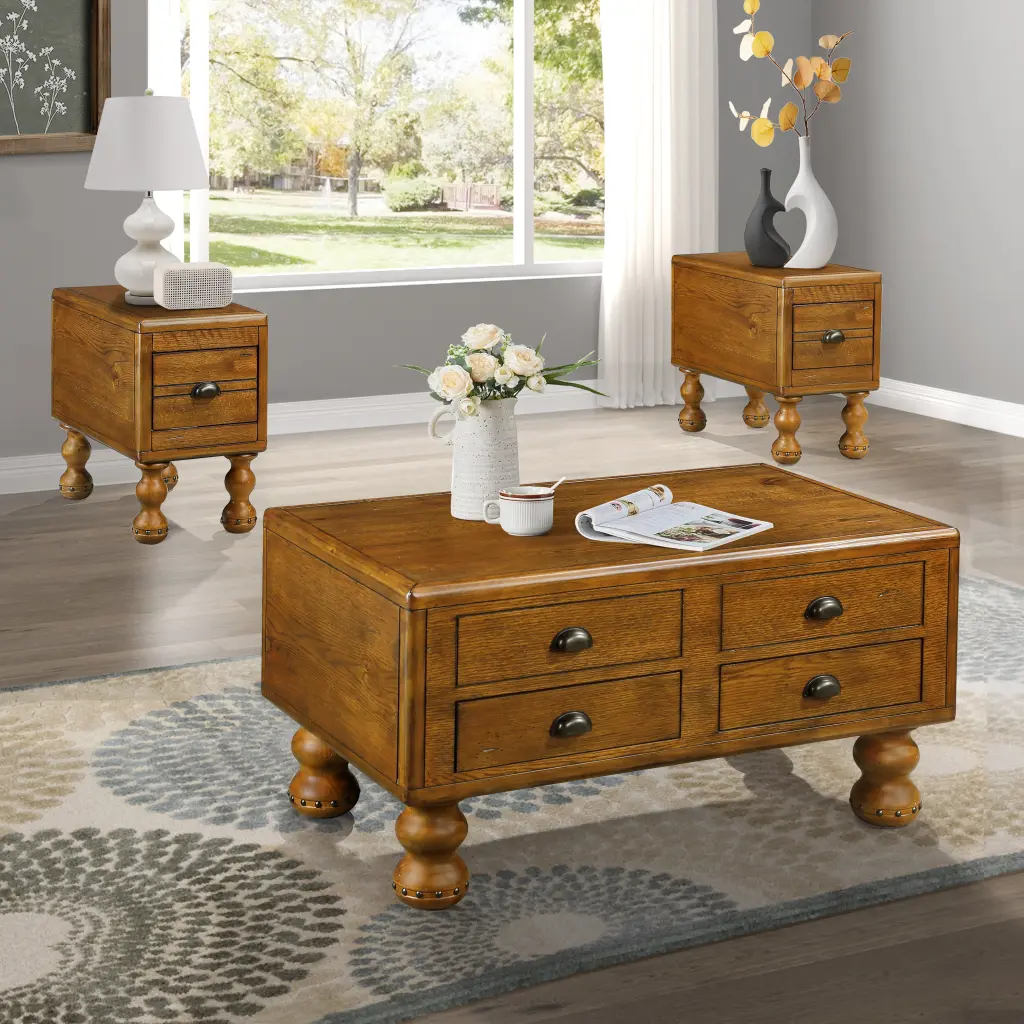 Rectangle Living Room Coffee Table Set 3 Piece Solid Wood Nesting Tables Modern Design power growth furniture