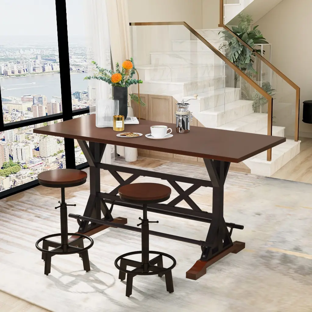 3 Piece Dining Table Set 59 Wooden Sofa Side Tables Stabilizing rnb