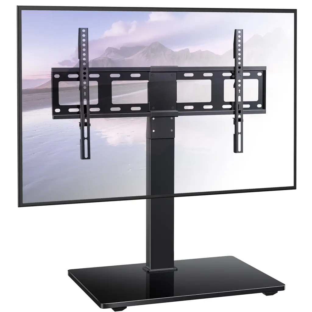 Table Top TV Stand Height Adjustable Universal Swivel Stand Tempered Glass Base 37-70 Inch LCD LED TVs Max 600x400mm Kyspho