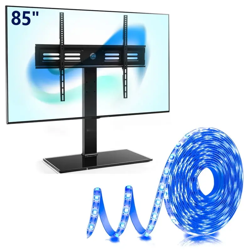FITUEYES Table Top TV Stand 50-85 Inch TVs Height Adjustable Swivel 40° Tempered Glass Base Black