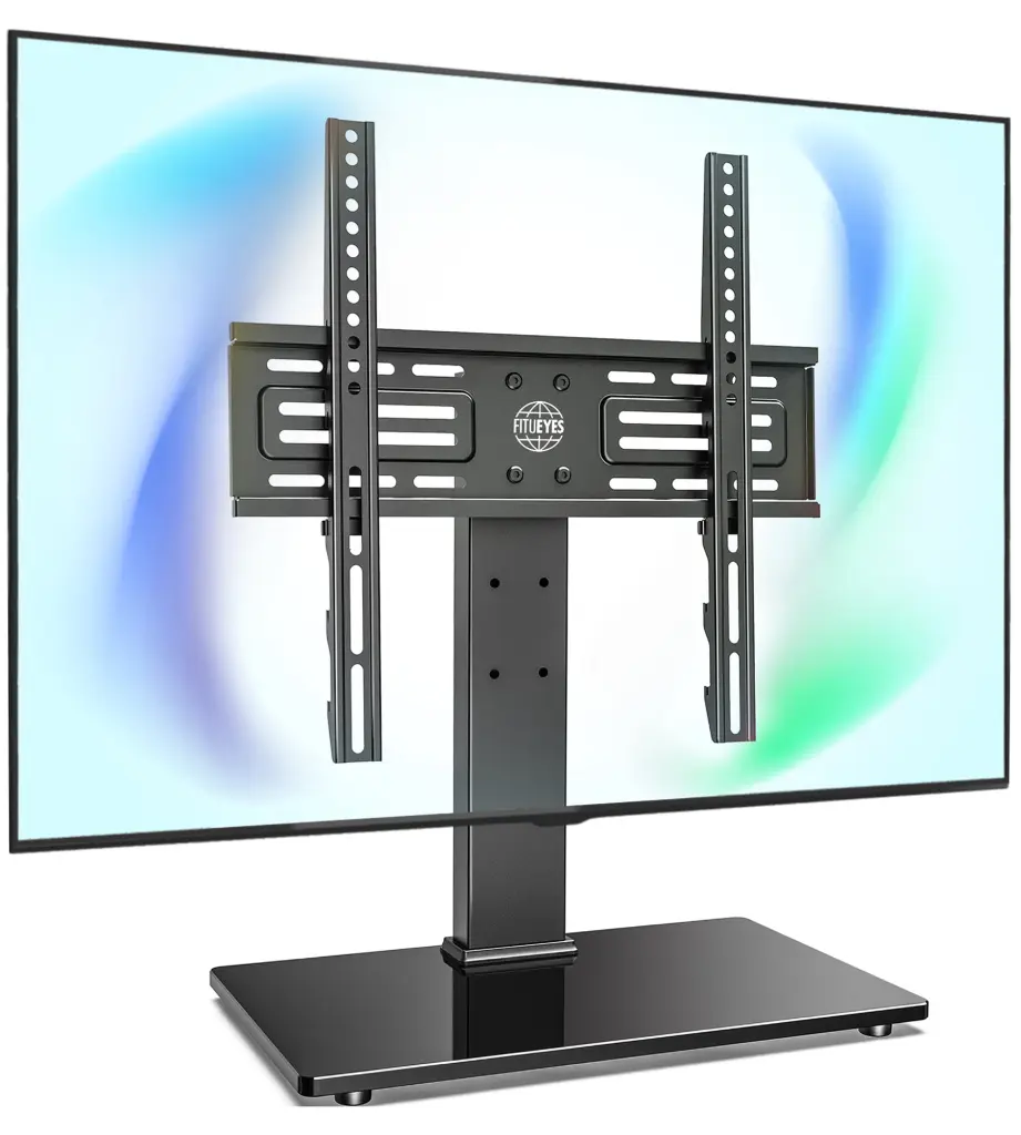 FITUEYES Universal Black Tempered Glass Table Top TV Stand 50 to 85 Inch TVs
