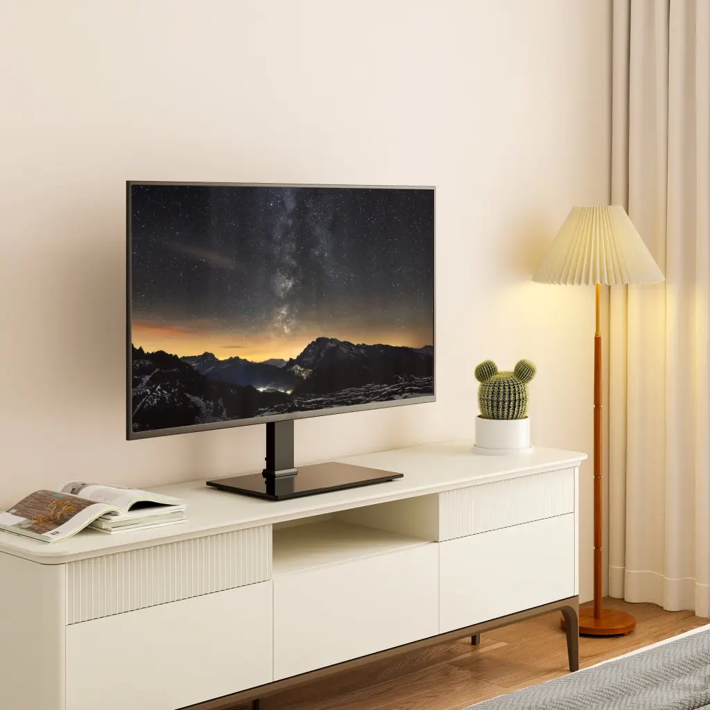 FITUEYES Universal Table Top TV Stand 27-50 Inch TVs up to 88 lbs Glass Base