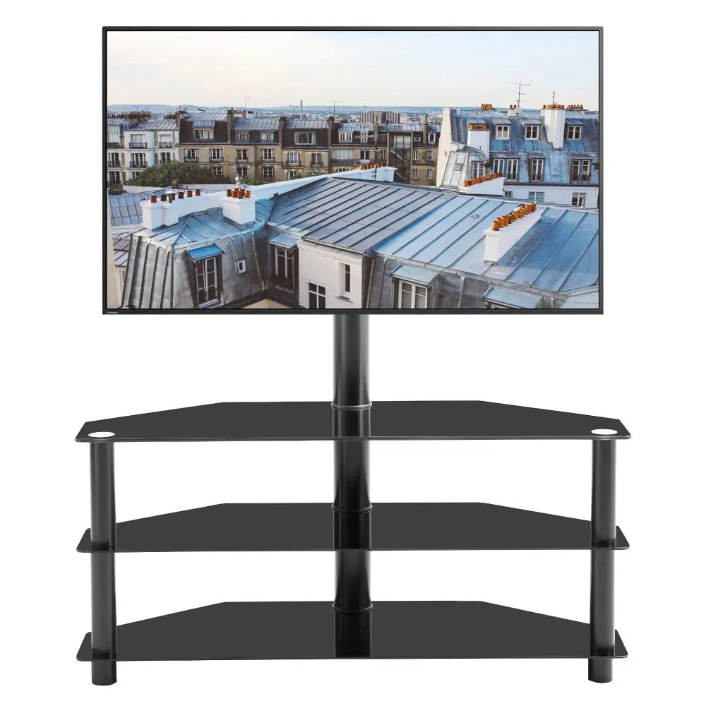 Tcbosik Table Top TV Stand 32 to 65 Inch LCD LED TVs Height Adjustable Bracket and 3-Tier Cabinet Shelves Black