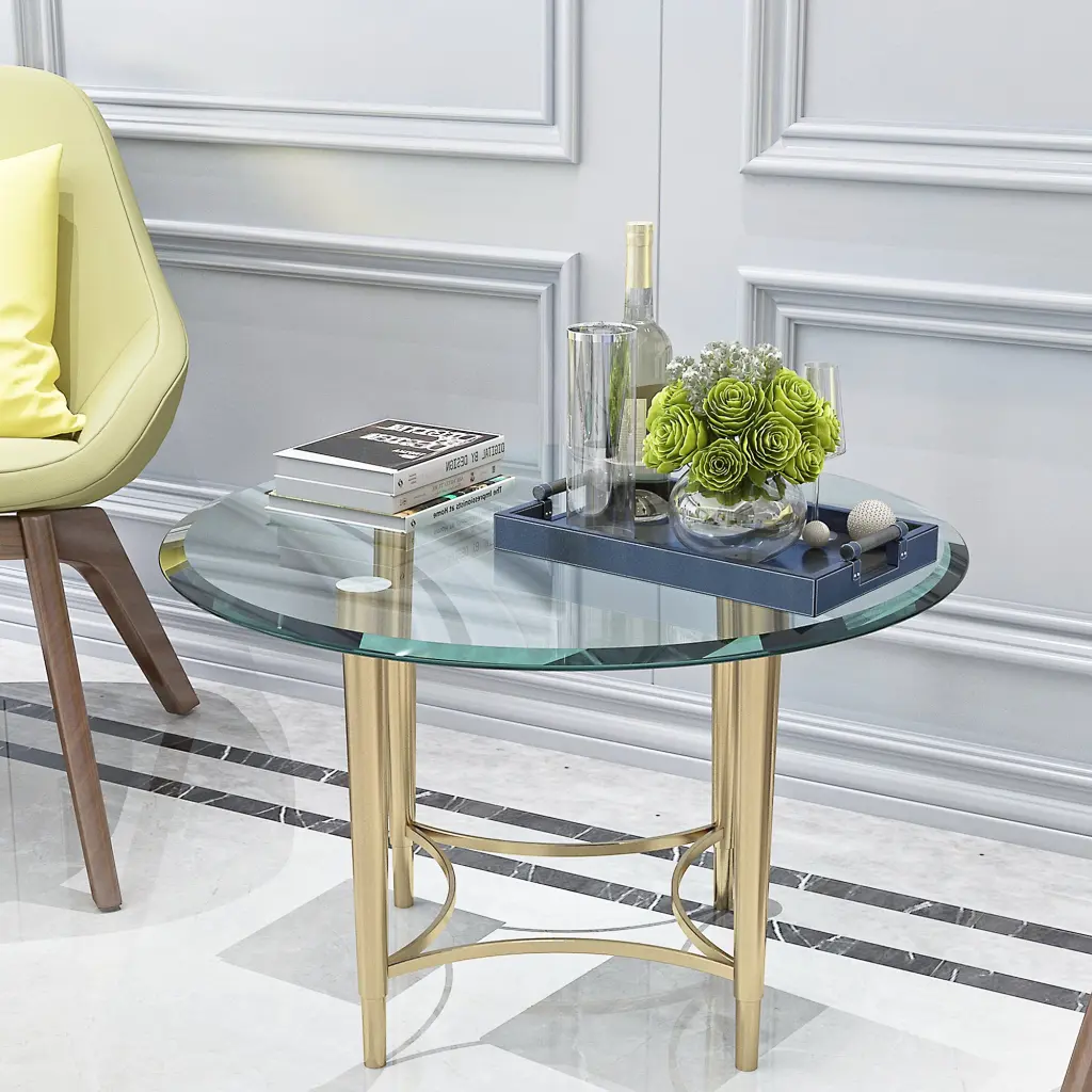 28 Inch Round Tempered Glass Table Top Clear Glass 2.5 Inch Thick Beveled Edge sya furniture