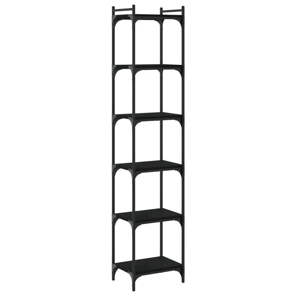Bookcase 6 Tier Black 15.7x11.8x74 Inches Engineered Wood Shelf