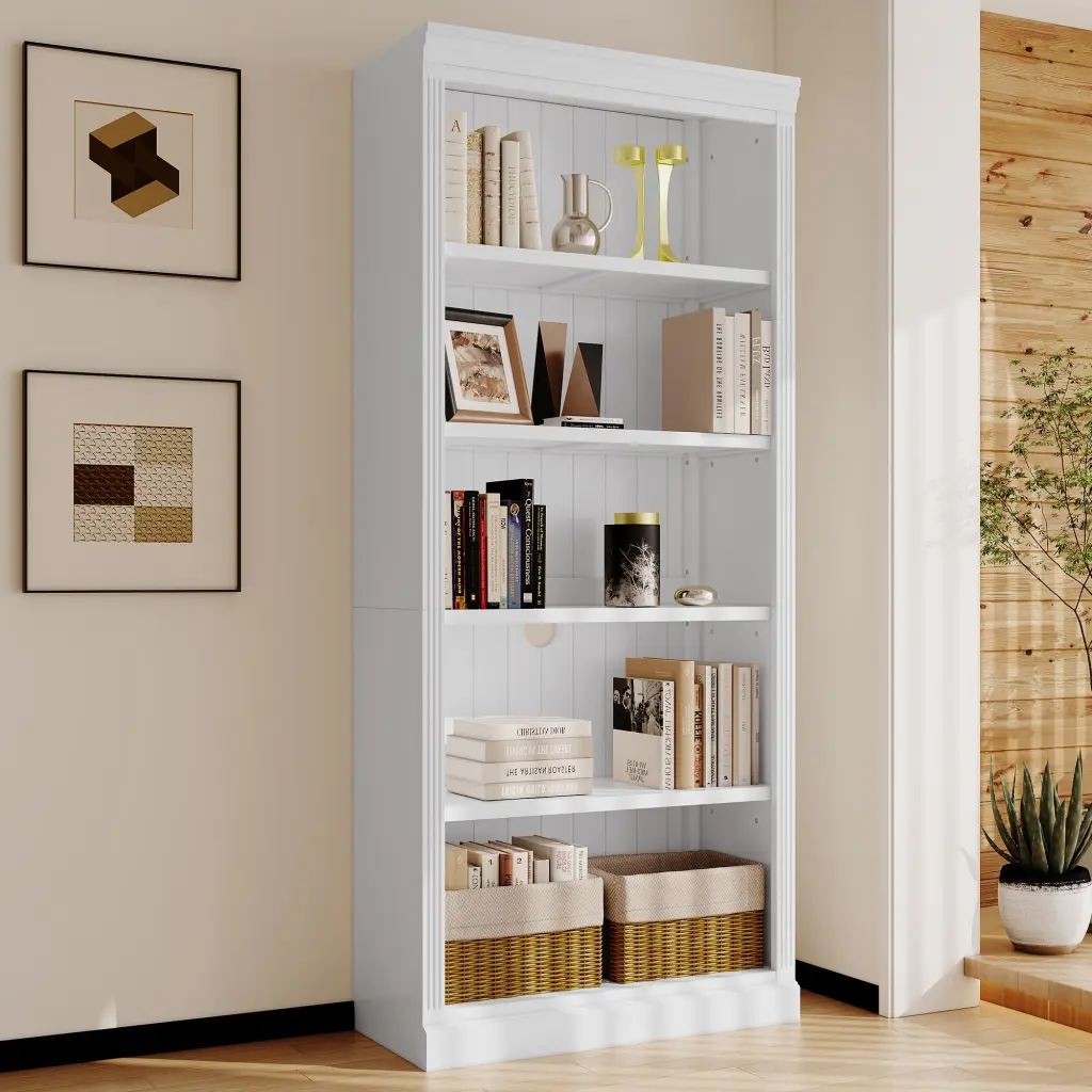 83 Inch Tall Timber Bookcase 5 Tier Shelves - Customizable Home Decor bunny c furniture