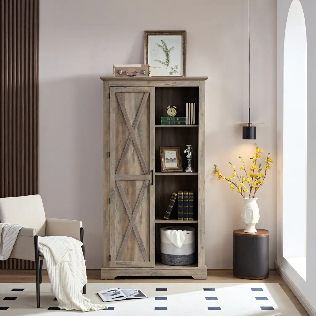 Tall Rustic Barn Door Storage Cabinet Country Farmhouse Wood rnb